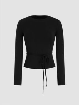 Cider - Round Neckline Knotted Long Sleeve Tee