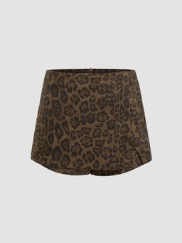 Cider - Suede Low Rise Leopard Mini Skirt