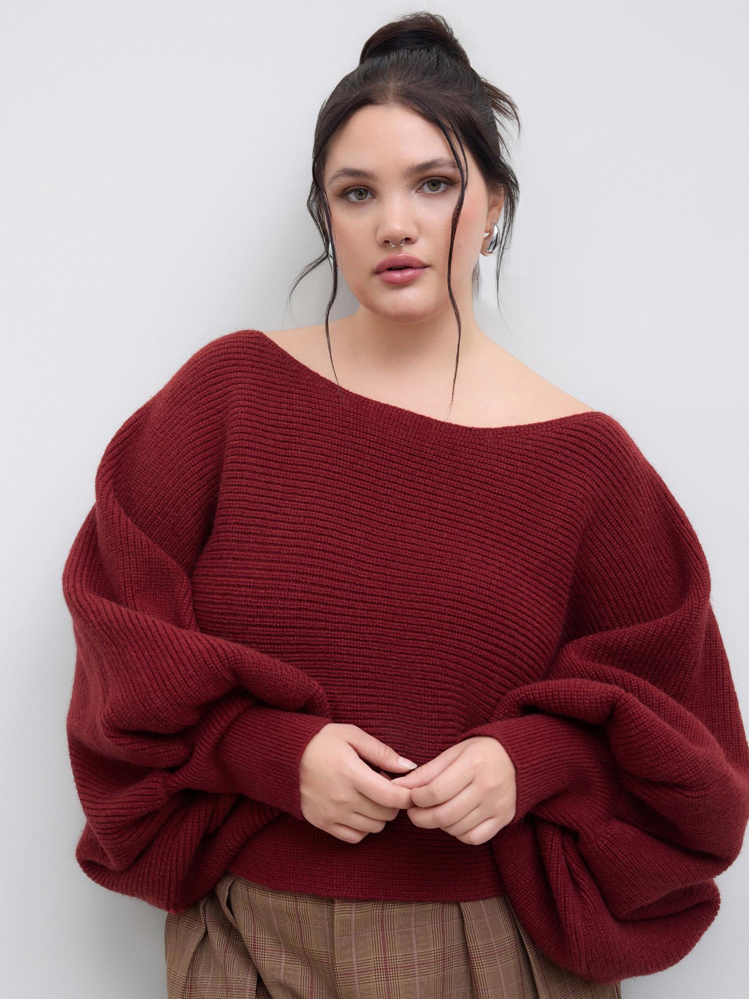 cider Knit Off-shoulder Long Sleeve Crop Sweater Curve & Plus-picture-12