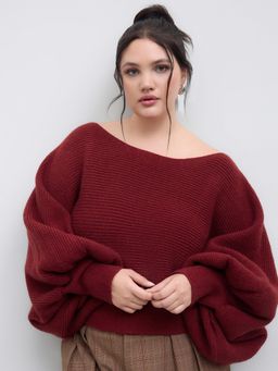 Cider - Knit Off-shoulder Long Sleeve Crop Sweater Curve & Plus
