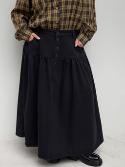 Cider - Denim Mid Rise Ruffle Maxi Skirt Curve & Plus
