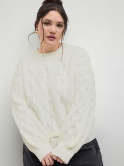 Cider - Cable Knit Round Neckline Oversized Sweater Curve & Plus