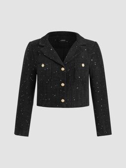 Cider - Tweed Collar Sequin Pocket Blazer Curve & Plus