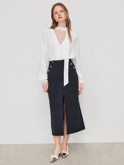 Cider - Corduroy Mid Rise Split Maxi Skirt