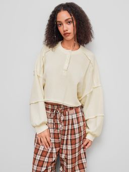 Cider - Round Neckline Split Crop Oversized Sweatshirt