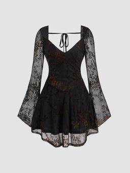Cider - Sweetheart Lace Floral Knotted Mini Dress