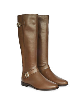 Saint G - Delores Brown Leather Buckle Decor Knee High Casual Boots