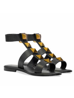 Saint G - Ida Metal Studded Black Metallic Leather Gladitors