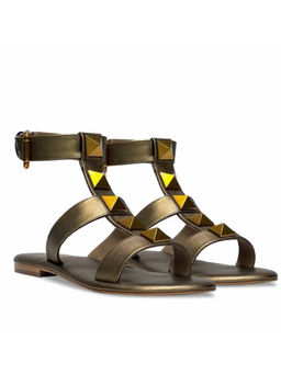 Saint G - Ida Metal Studded Bronze Metallic Leather Gladitors