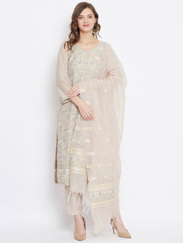 Safaa - Organic Cotton Woven Design Women Unstitched Dress Material with Dupatta