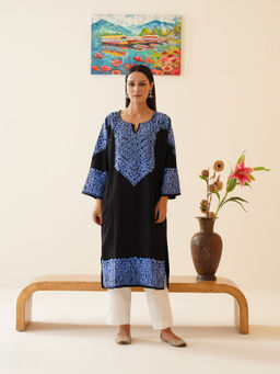 Kashmir Box - Black Blossom Aari Embroidered Cashmilon Kashmiri Phiran Winter Kurta