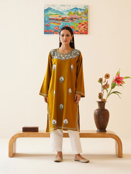 Kashmir Box - Brown Chinar Aari Embroidered Cashmilon Kashmiri Phiran Winter Kurta