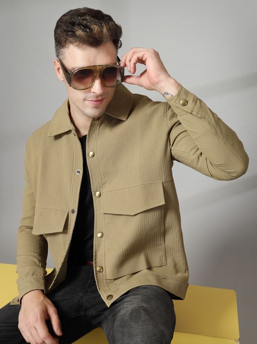CHKOKKO Khaki Dlanxa Men Shacket