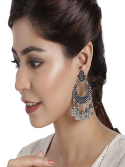 Accessher - Silver Afghani Chandbali Earrings For Women And Girls