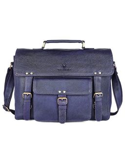 WILDHORN - Leather Blue Laptop Messenger Bag for Men
