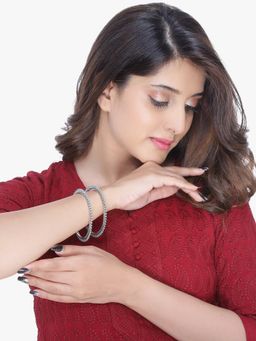 Yellow Chimes - Set of 2 Oxidised Silver-Plated Bangles