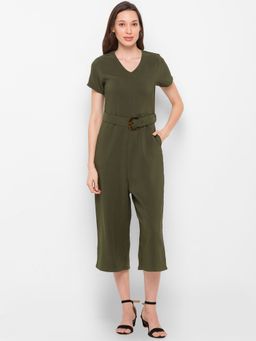 Globus - Olive Solid Jumpsuit with Belt (Set of 2)