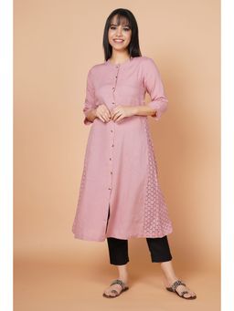 Barara Ethnic - Pastel Pink A-line Linen Kurta