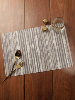 OBSESSIONS - Pack of 6 Heat Resistant Striped Table Placemats Grey and Cream (30x45 cm)