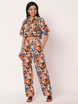 Moomaya - Multi-Color Floral Short Sleeves Cotton Co-Ord (Set of 2)