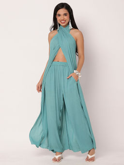 Moomaya - Teal Glam Halter NeckCo-ord (Set of 2)