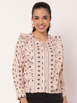 Moomaya - Peach Chic Frill Summer Printed Top