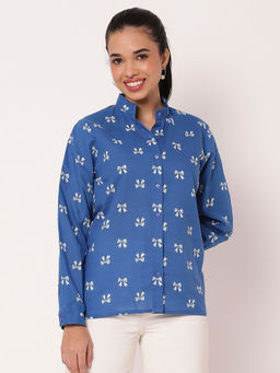 Moomaya - Blue Cotton Printed Summer Shirt