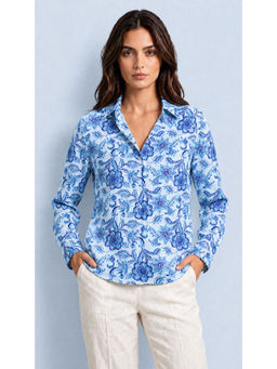 Twenty Dresses by Nykaa Fashion - Blue & White Poly Crepe Printed Bohemian Shirt