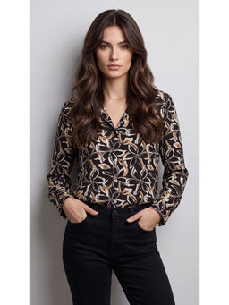 Twenty Dresses by Nykaa Fashion - Black & Brown Poly Crepe Floral Printed Shirt