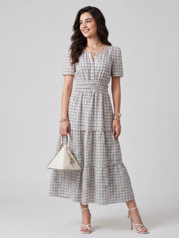 Twenty Dresses by Nykaa Fashion - Rayon Blend Geometric Brown Dress