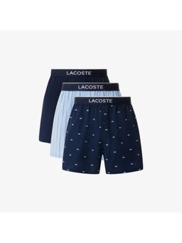 Lacoste - Men Blue Cotton Plain Boxers (Pack Of 3)