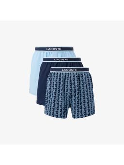 Lacoste - Men Blue Cotton Plain Boxers (Pack Of 3)