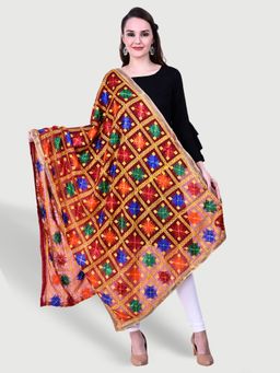 SWI STYLISH - Chiffon Maroon Phulkari Dupatta
