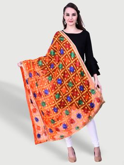 SWI STYLISH - Chiffon Orange Phulkari Dupatta