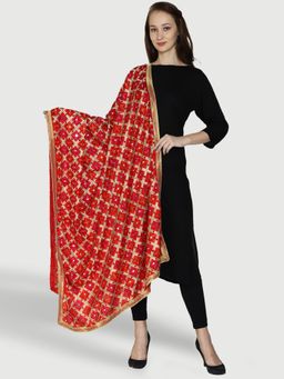 SWI STYLISH - Chiffon Red Phulkari Dupatta