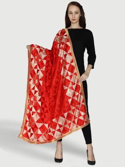 SWI STYLISH - Chiffon Red Phulkari Dupatta