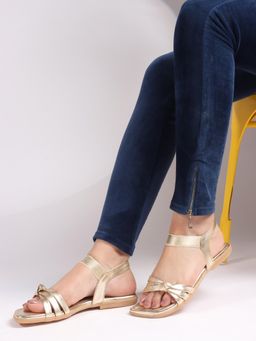 Carlton London - Womens Ankle Loop Gold Embellished Open Toe Sandals
