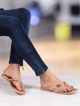 Carlton London - Womens Slip-On Rose Gold Solid Open Toe Flats