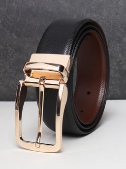 Teakwood - Men Black And Brown Textured Reversible Leather Belt