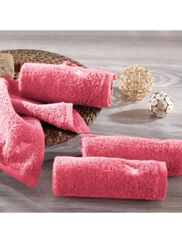 Maspar - Colorart 550GSM Embedded Stripe Solid Salmon Pink Face Towels (Set of 4)