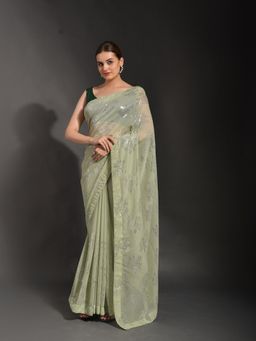 Odette - Green Georgette Designer Saree with Unstitched Blouse