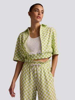 Muvazo - Green Checkmate Vibe Shirt Style Top