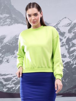 KOTTY - Women Fleece Solid Pattern with Classic Crew Neck Sweatshirt