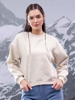 KOTTY - Women Fleece Solid Pattern with Classic Crew Neck Sweatshirt