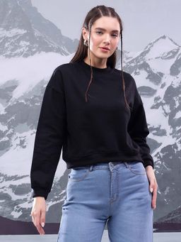 KOTTY - Women Fleece Solid Pattern with Classic Crew Neck Sweatshirt