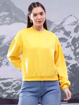 KOTTY - Women Fleece Solid Pattern with Classic Crew Neck Sweatshirt