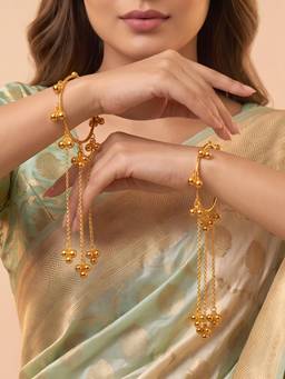 ADIVA - Gold-Plated Ghungroo Beaded Chain Adjustable Kashmiri Bangles (Pack of 2)