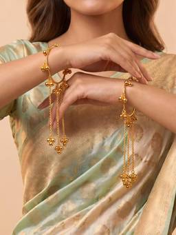 ADIVA - Gold-Plated Ghungroo Beaded Chain Adjustable Kashmiri Bangles (Pack of 2)