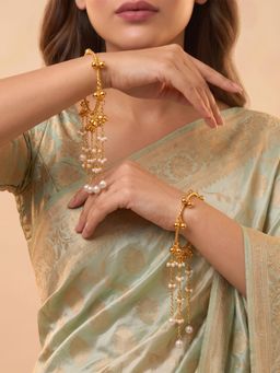 ADIVA - Gold-Plated Ghungroo Pearl Beaded Charm Adjustable Kashmiri Bangles (Pack of 2)