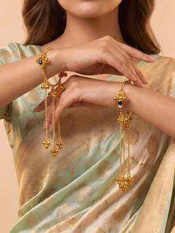 ADIVA - Gold-Plated Multicolour Stone Ghungroo Charm Adjustable Kashmiri Bangles (Pack of 2)